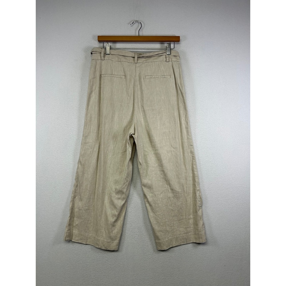 Coastal Grandma Ann Taylor Petite Women 6P Beige Linen Blend Wide Leg Crop Pants - Picture 2 of 11